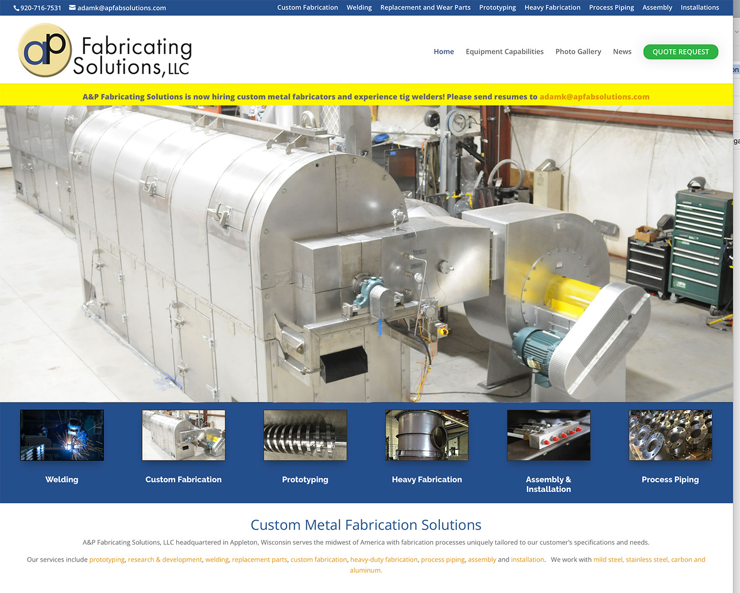 A&P Fabricating Solutions, LLC headquartered in Appleton, Wisconsin
